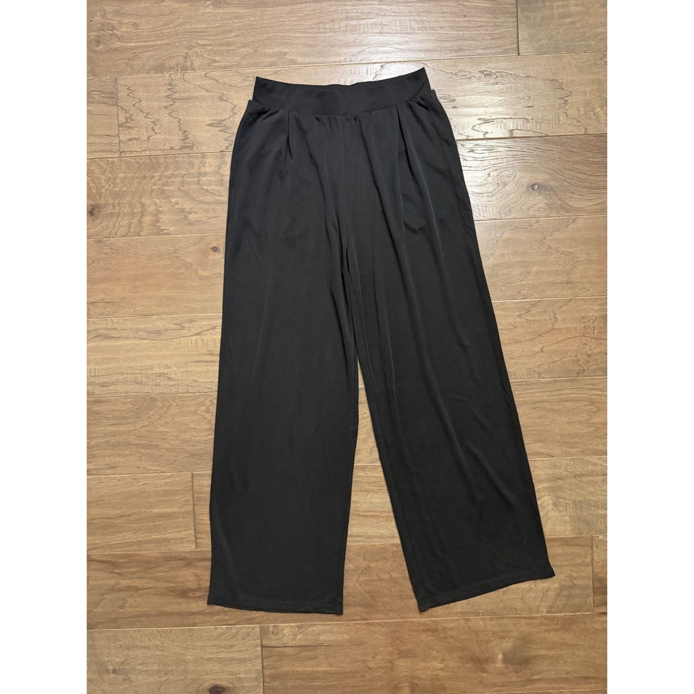 Ododos Wide Leg Pants Womens M Black Viscose Blend Solid Relaxed Pleated Casual